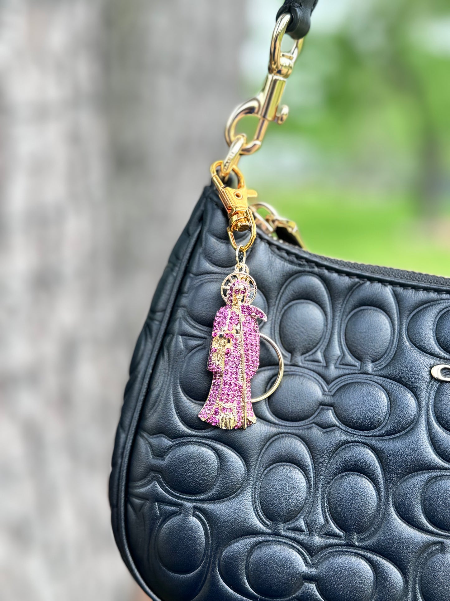 Santa Muerte Purplish Pink Keychain