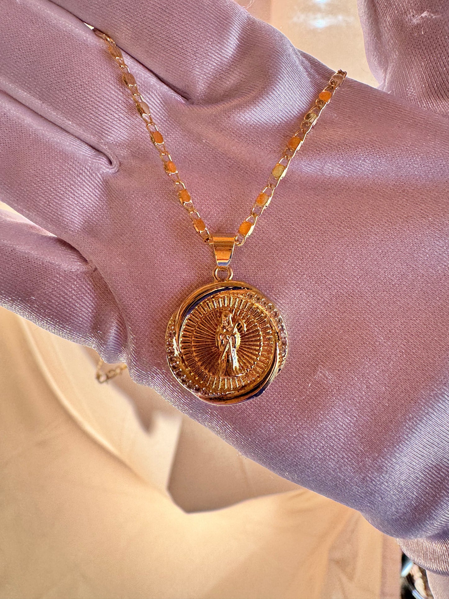Santa Muerte Halo Coin Necklace
