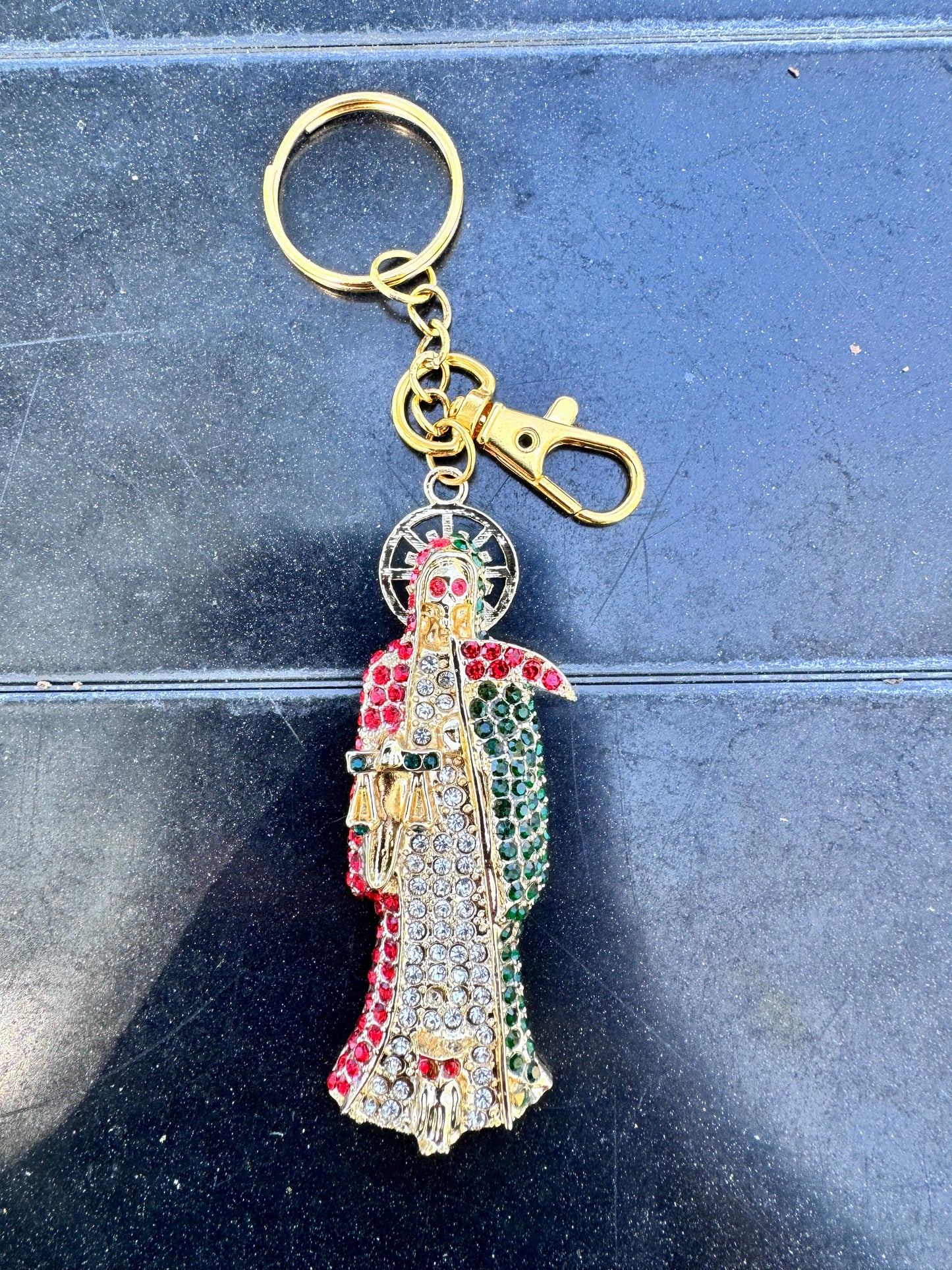 Santa Muerte Tricolor Statue Keychain