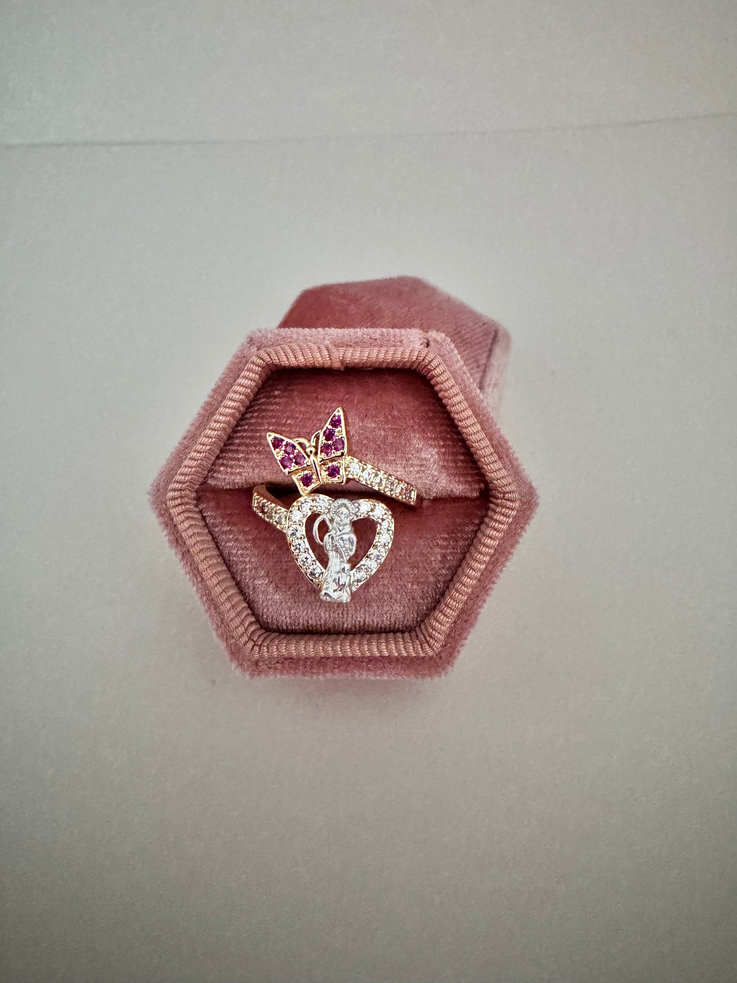 Santa Muerte Mariposa Magenta Ring