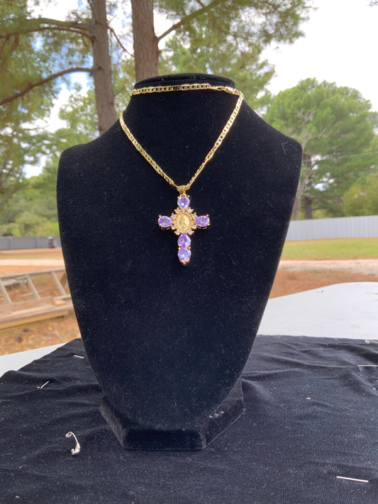 Purple Virgencita Cross Necklace
