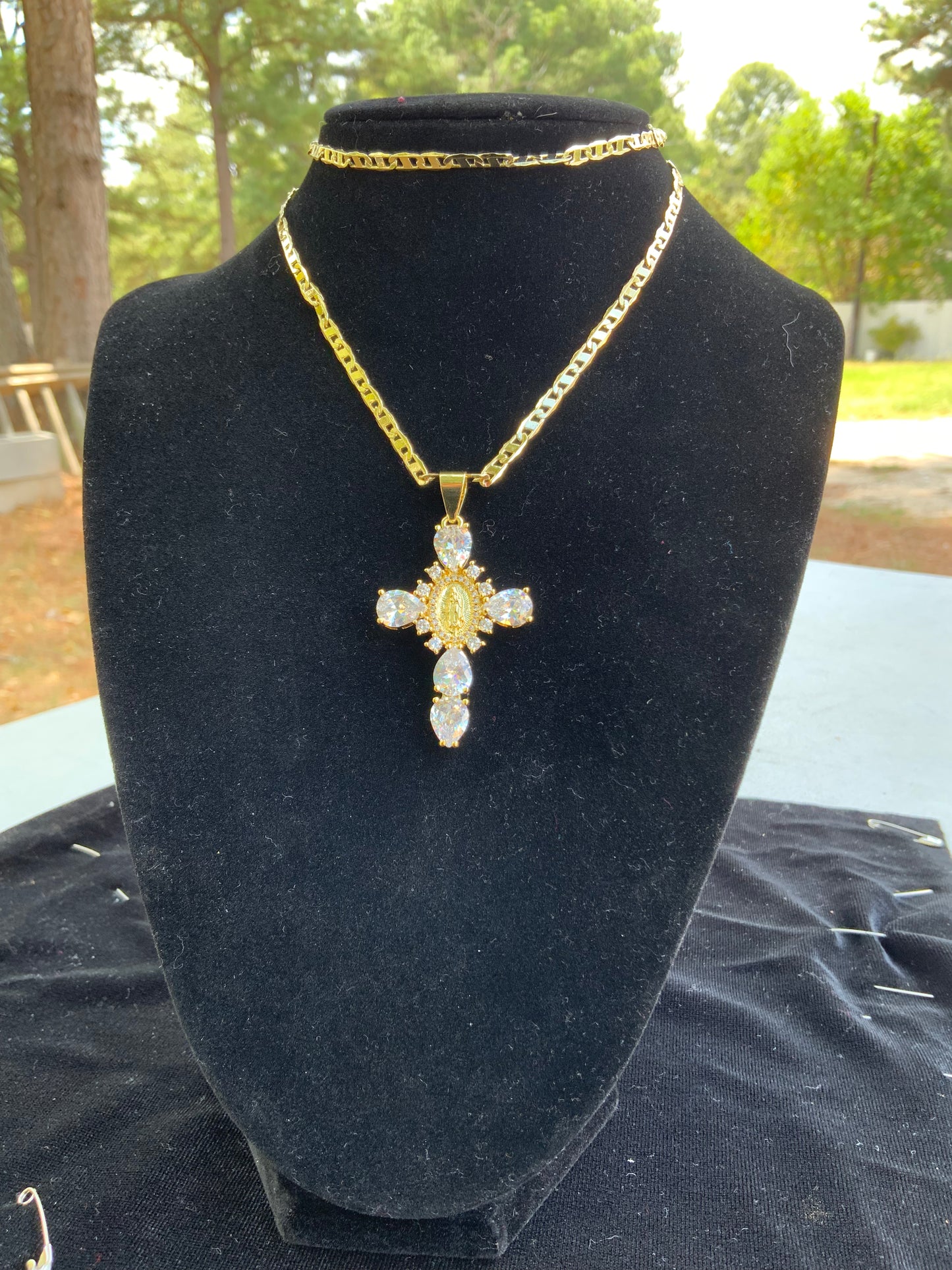 Clear Virgencita Cross Necklace