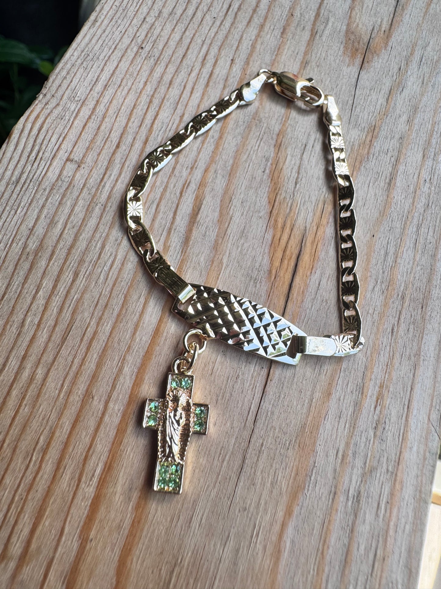 San Judas Green Cross Baby Bracelet Esclava
