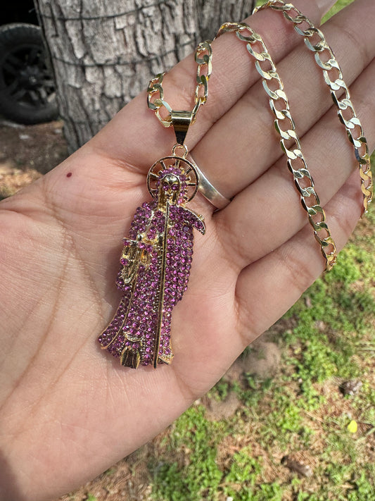 Santa Muerte Purplish Pink Necklace
