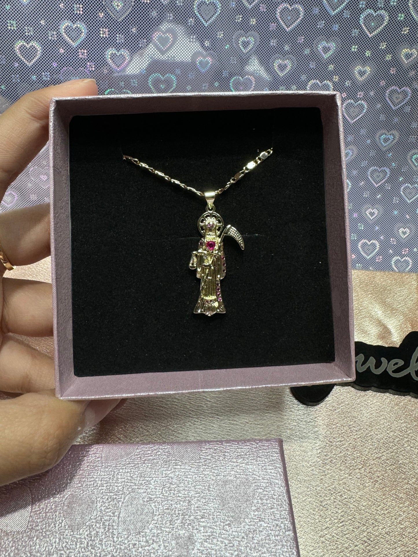Small Rose Santa Muerte Necklace