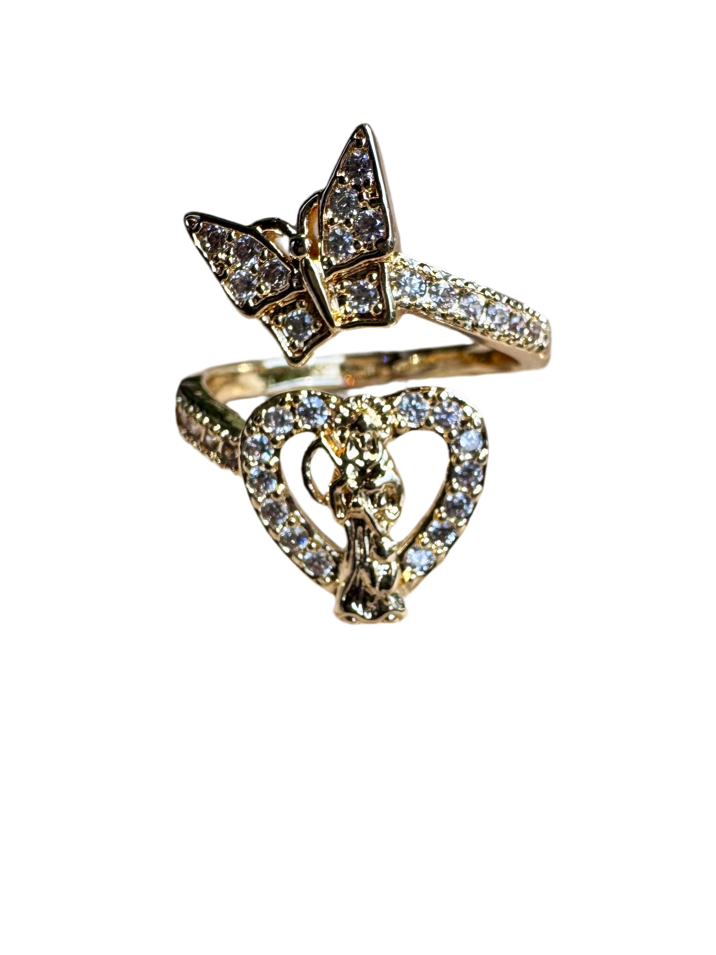 Santa Muerte Mariposa Blanca Adjustable Ring