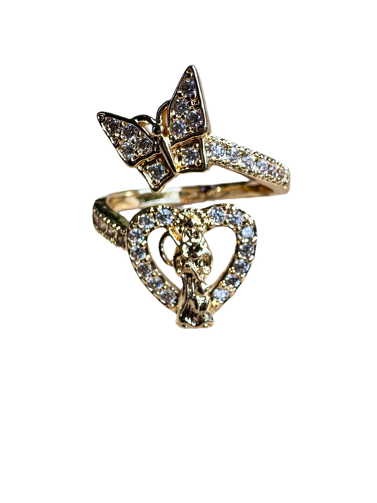 Santa Muerte Mariposa Blanca Adjustable Ring
