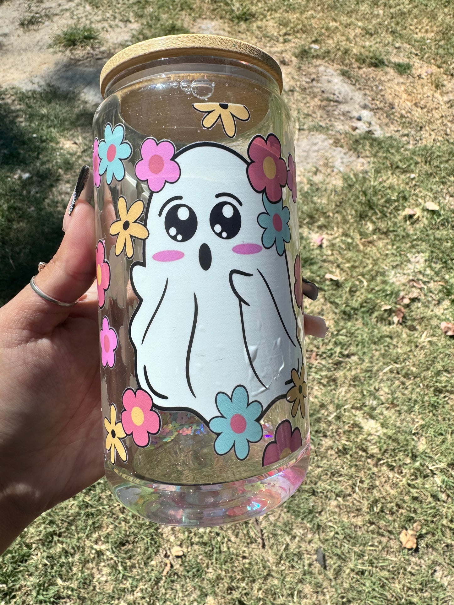 Cute Flower Ghost Snowglobe cup (messed up)