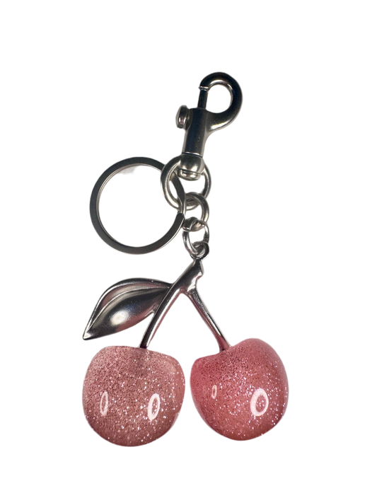 Pink/Silver Cherry Keychain