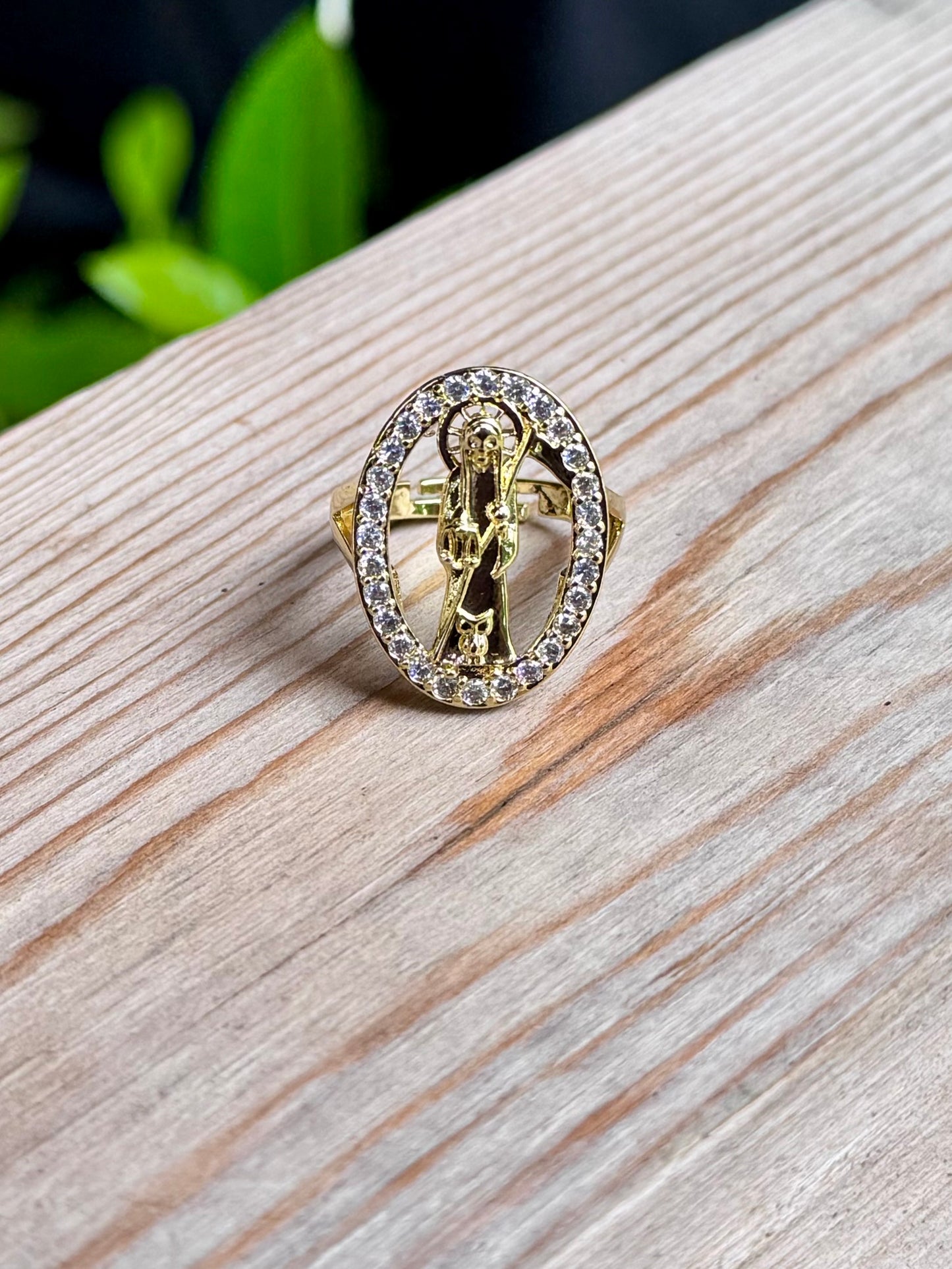 Santa Muerte Round Adjustable Ring
