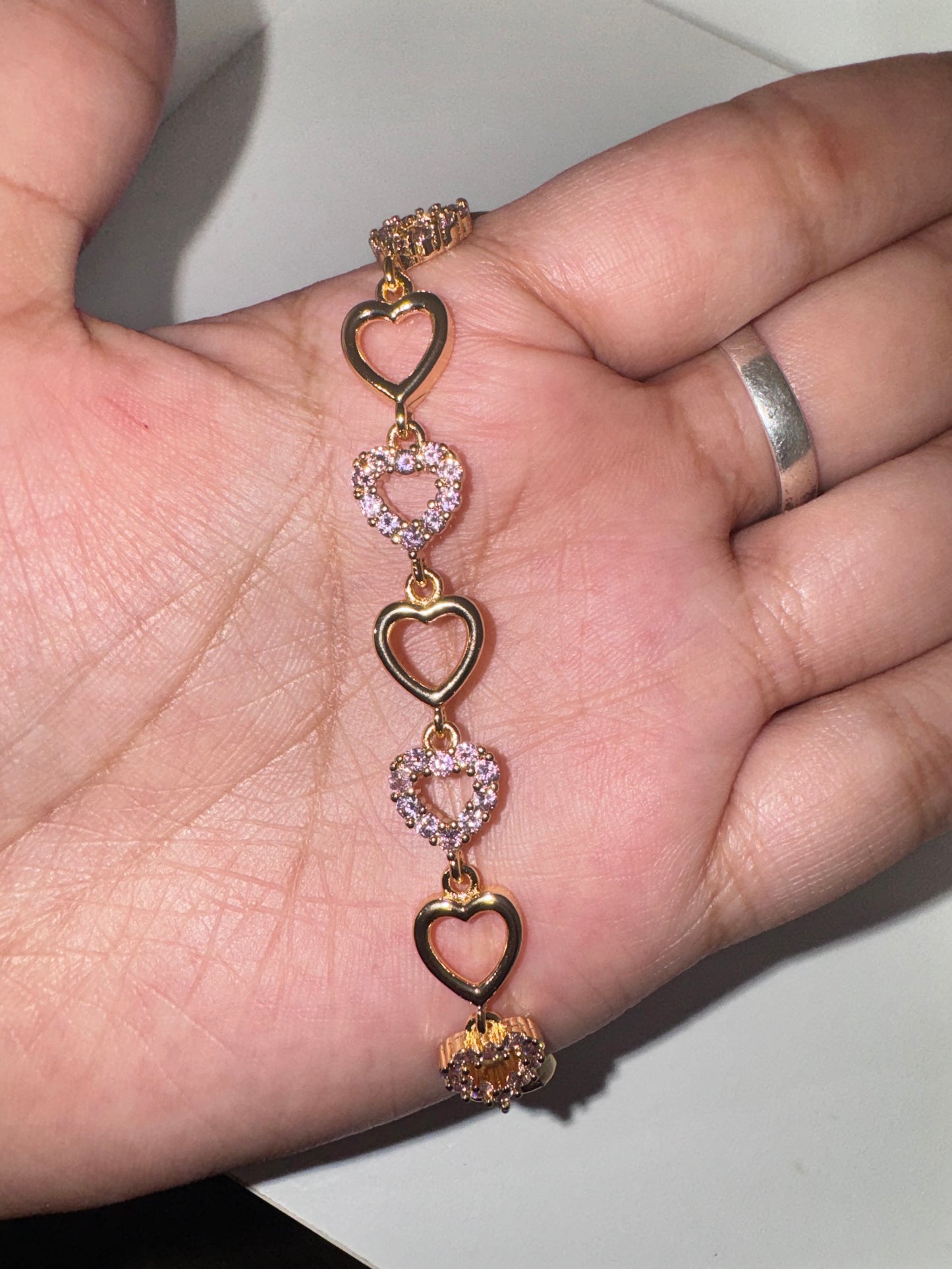 Pink Heart Link Bracelet