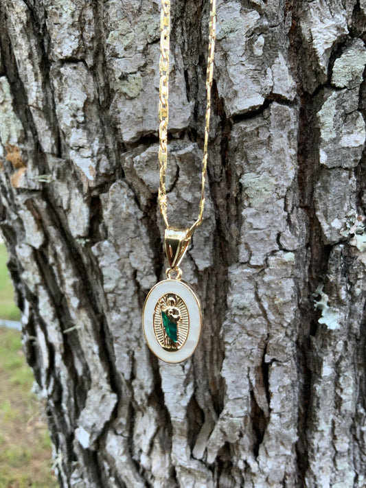 Marble Oval San Judas Necklace