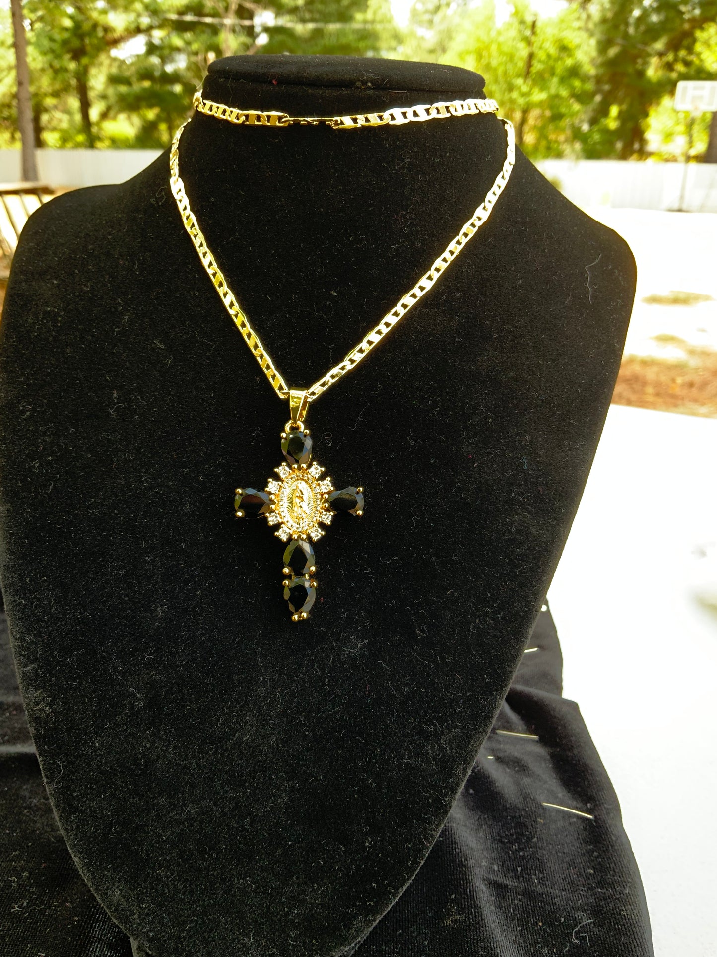 Black Virgencita Cross Necklace
