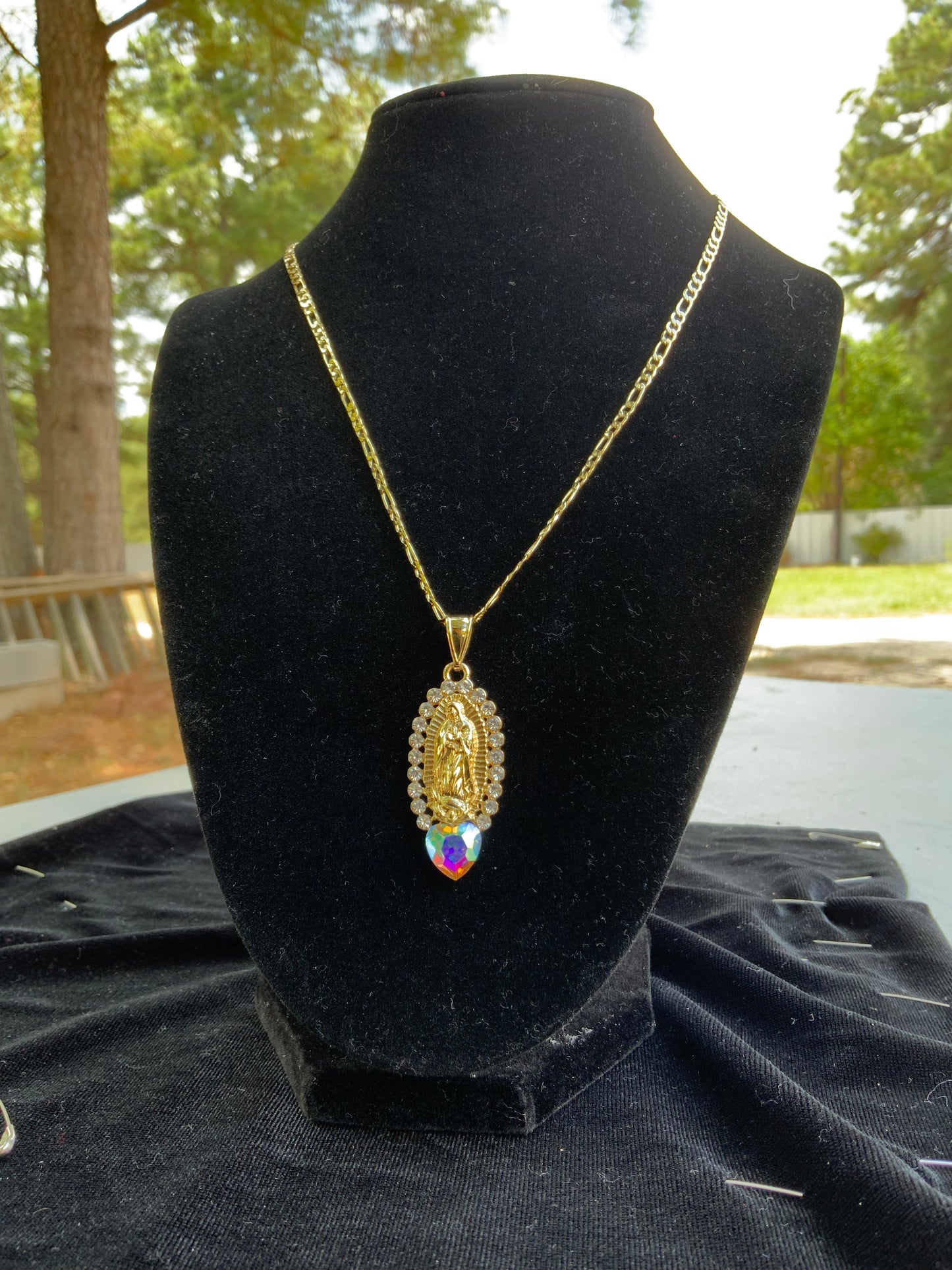Colorful Heart Virgencita Oval Necklace