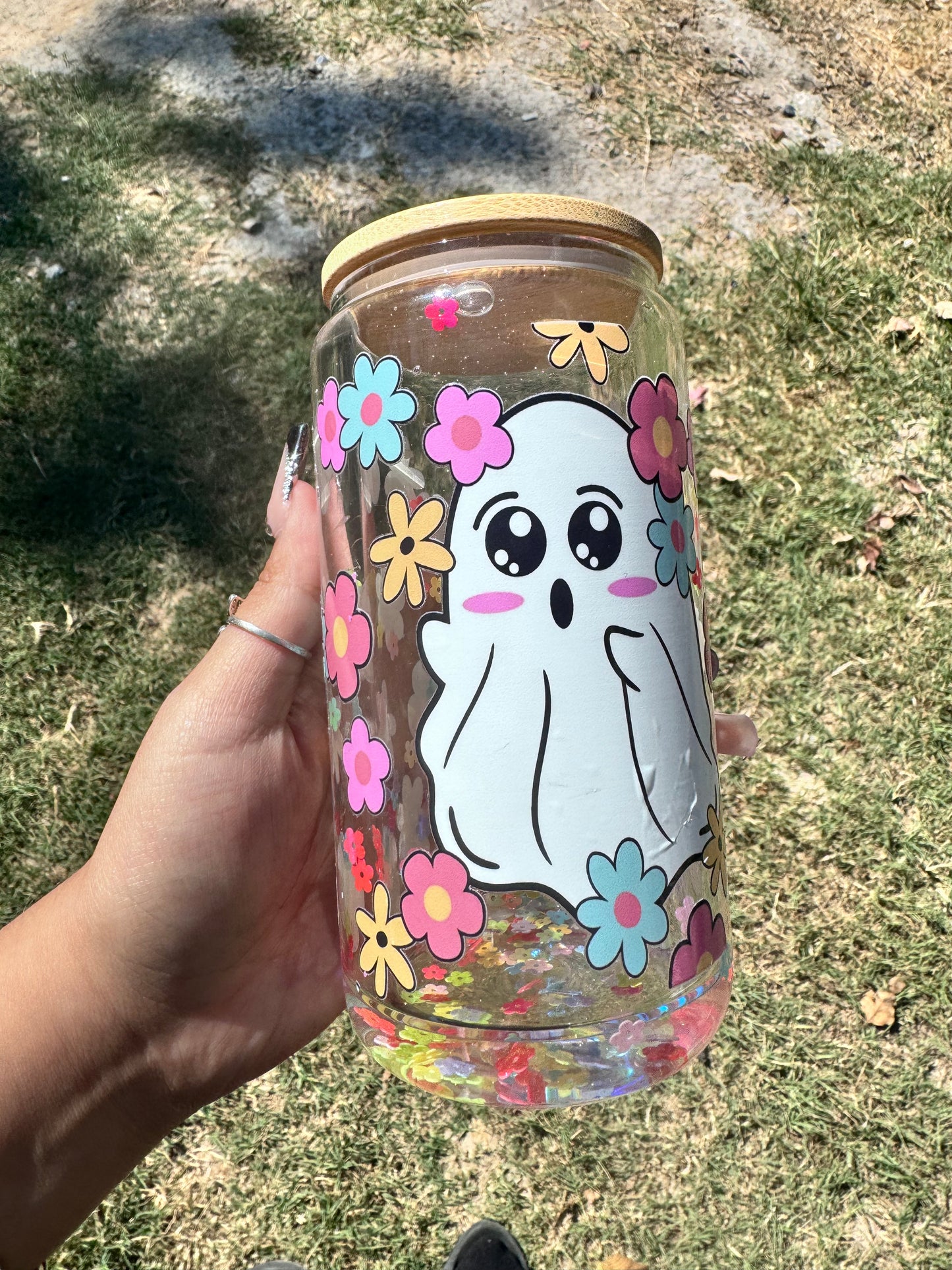 Cute Flower Ghost Snowglobe cup (messed up)