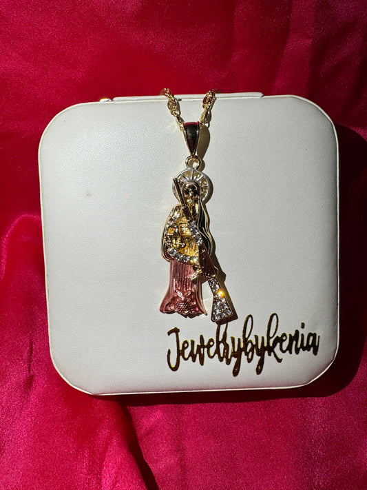 Rose Gold Santa Muerte Rifle Necklace