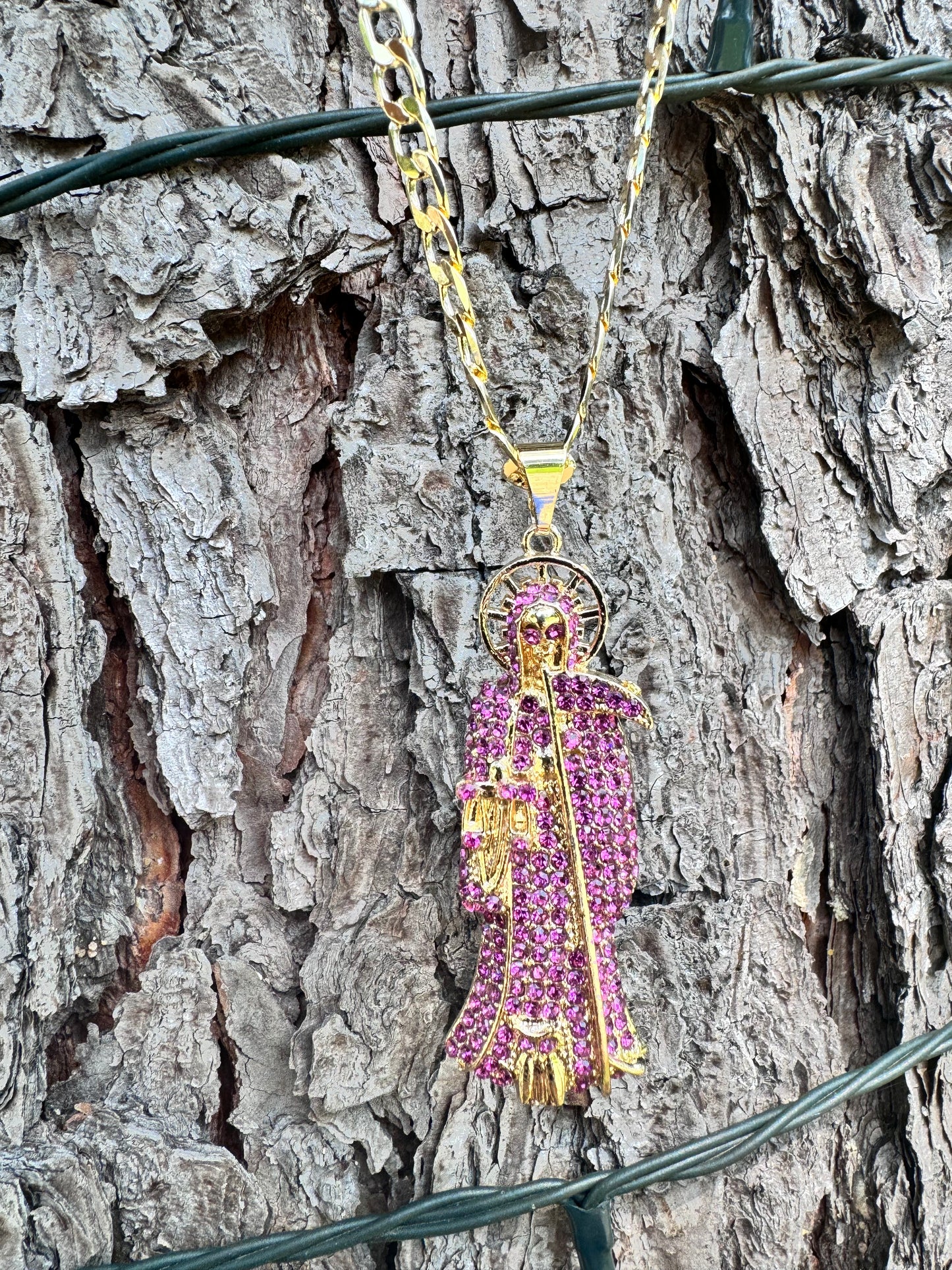 Santa Muerte Purplish Pink Necklace
