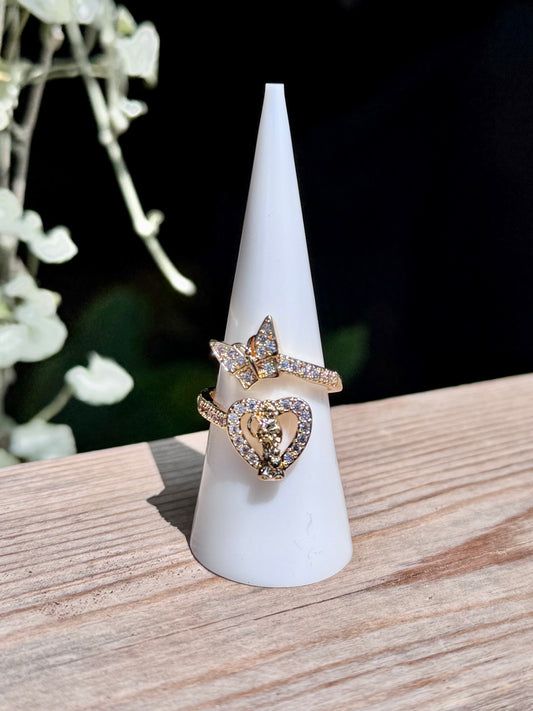 Santa Muerte Mariposa Blanca Adjustable Ring