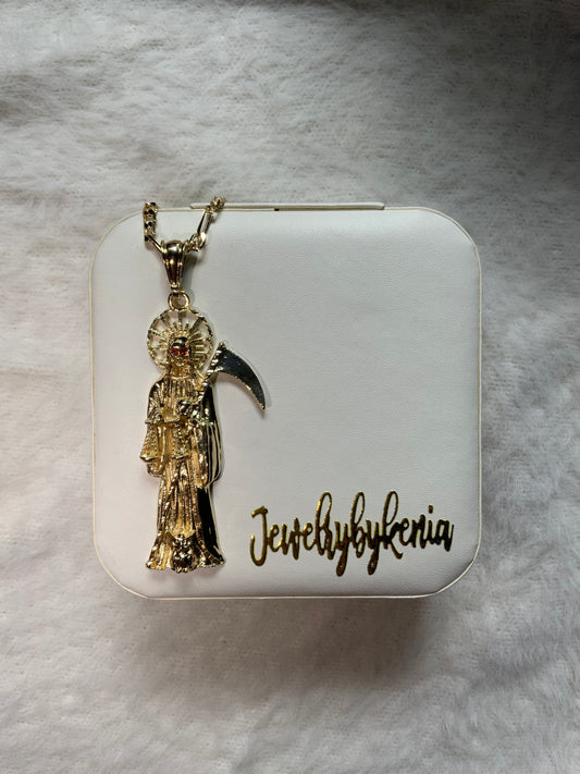 Gold Large Santa Muerte Necklace