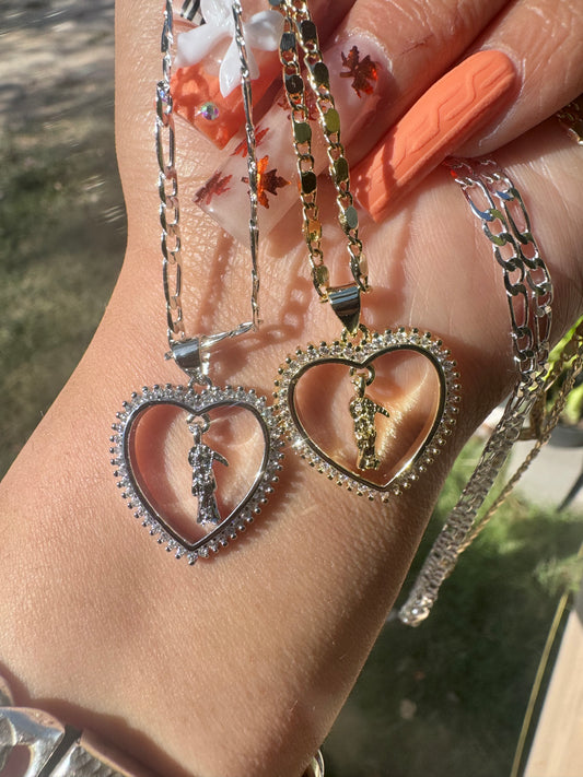 Small Dangling Santa Muerte Heart Necklace
