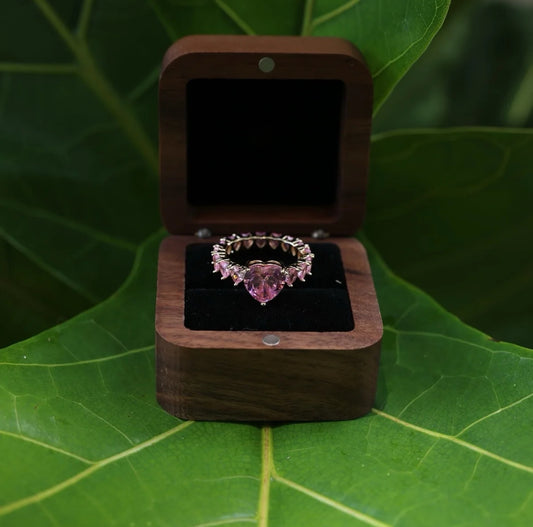 Princess Heart Promise Ring with custom Name in Wood Box