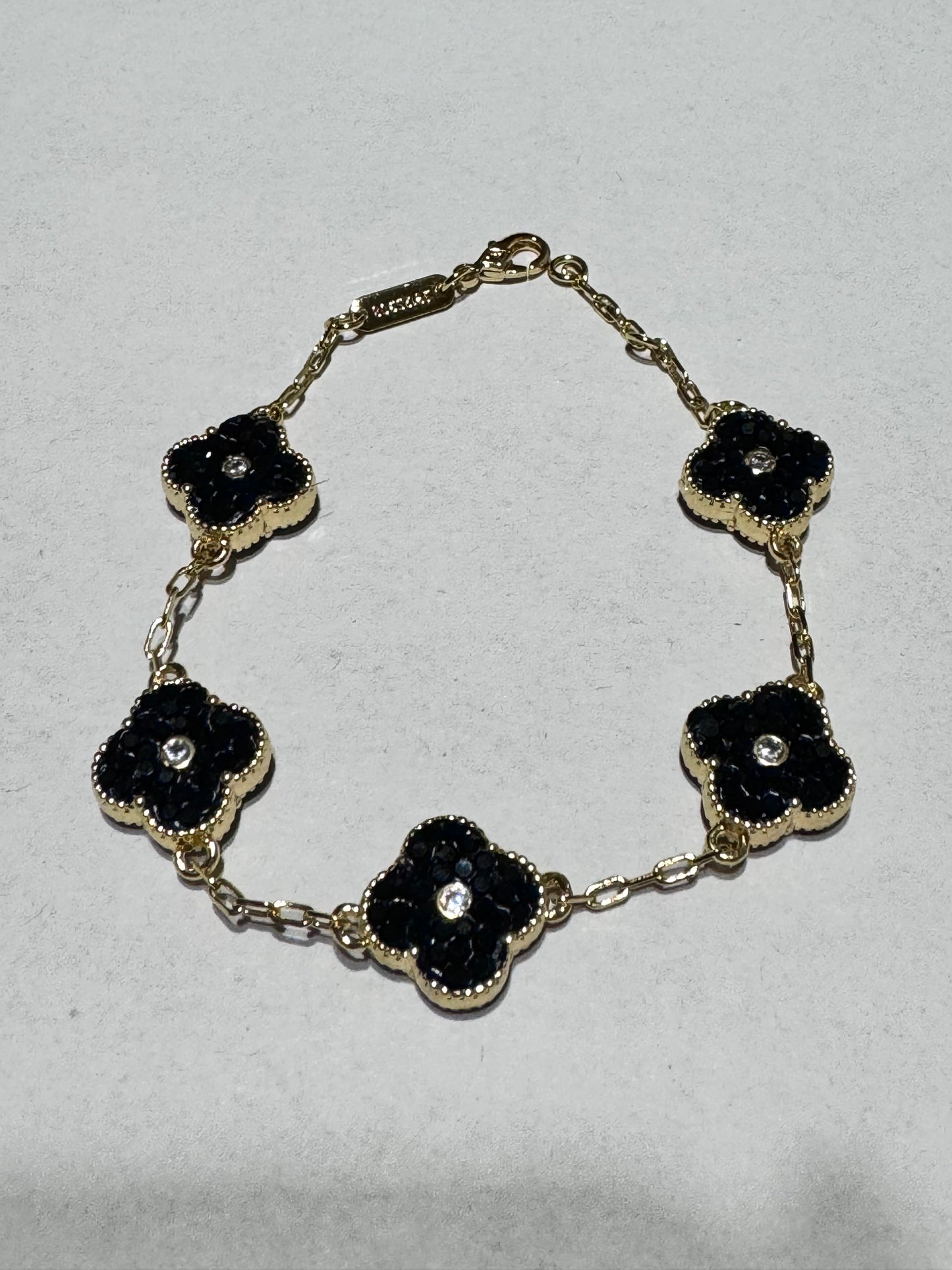 Black Diamond/Gold Clover Bracelet
