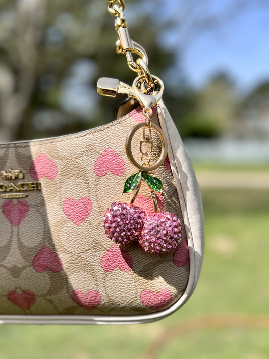 Pink Diamonds Cherry Keychain