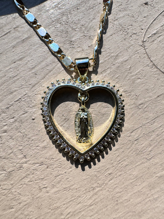 Small Dangling Virgencita Heart Necklace