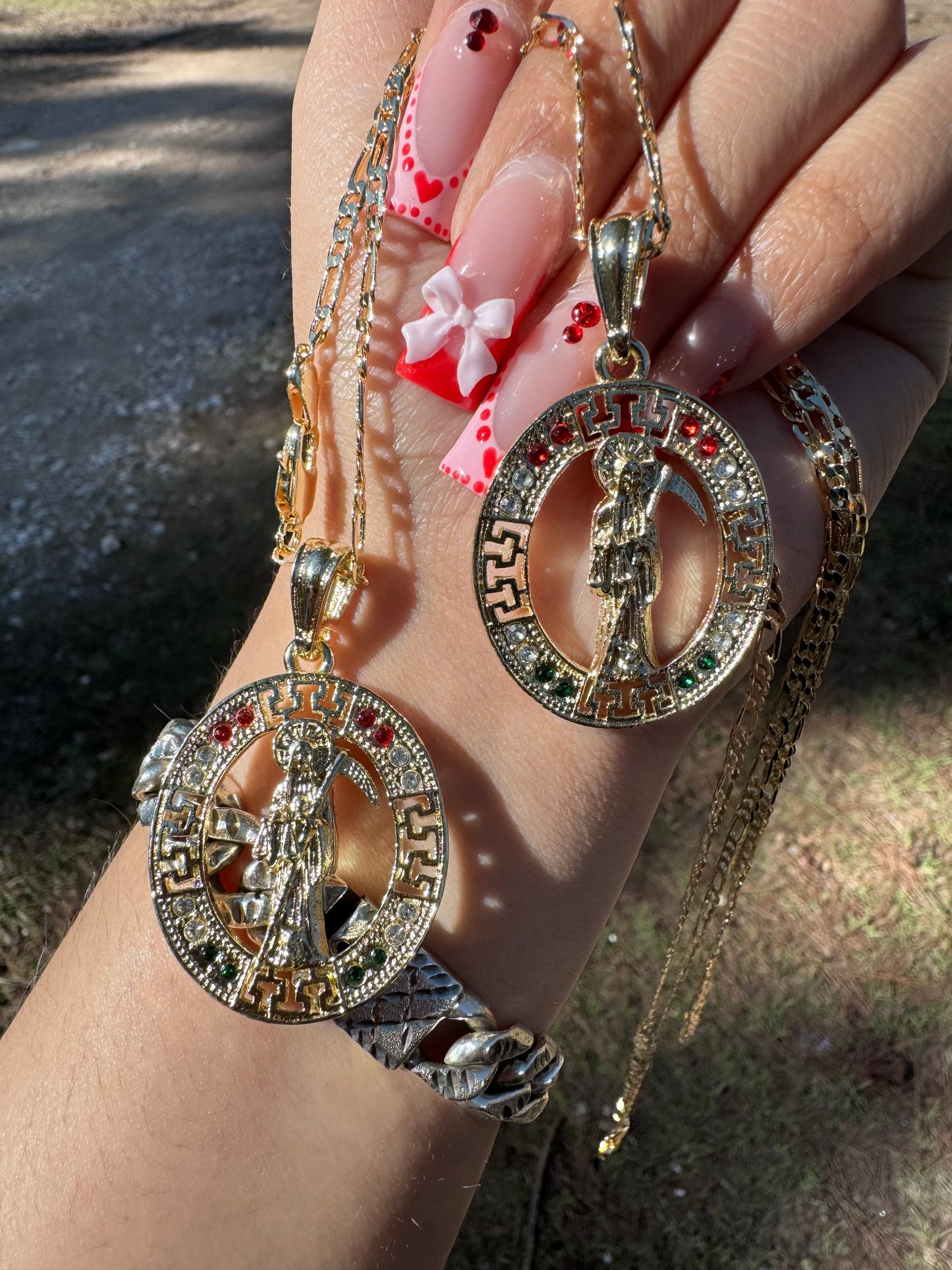 Santa Muerte Medalla Tricolor Necklace