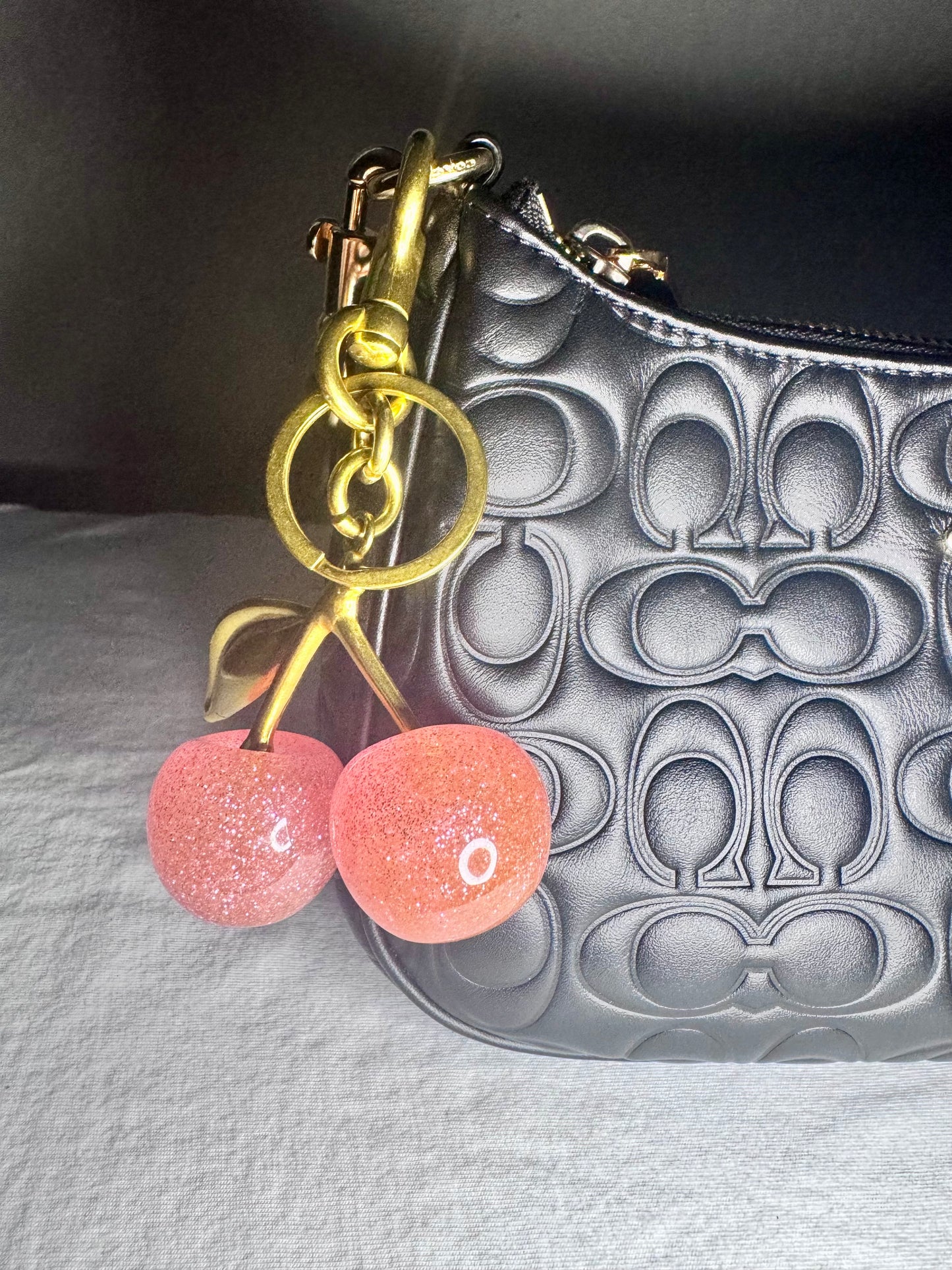 Pink/Gold Cherry Keychain