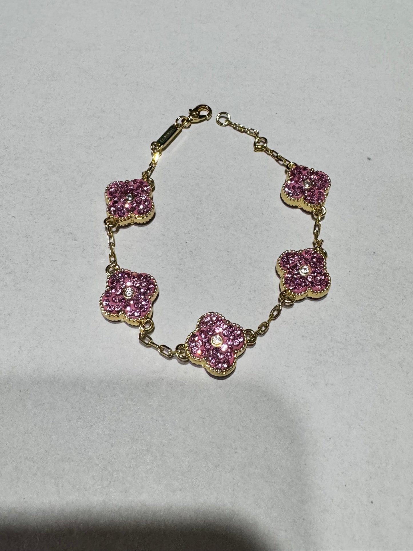 Pink Diamond/Gold Clover Bracelet