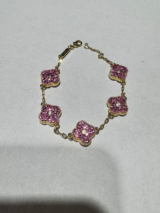 Pink Diamond/Gold Clover Bracelet