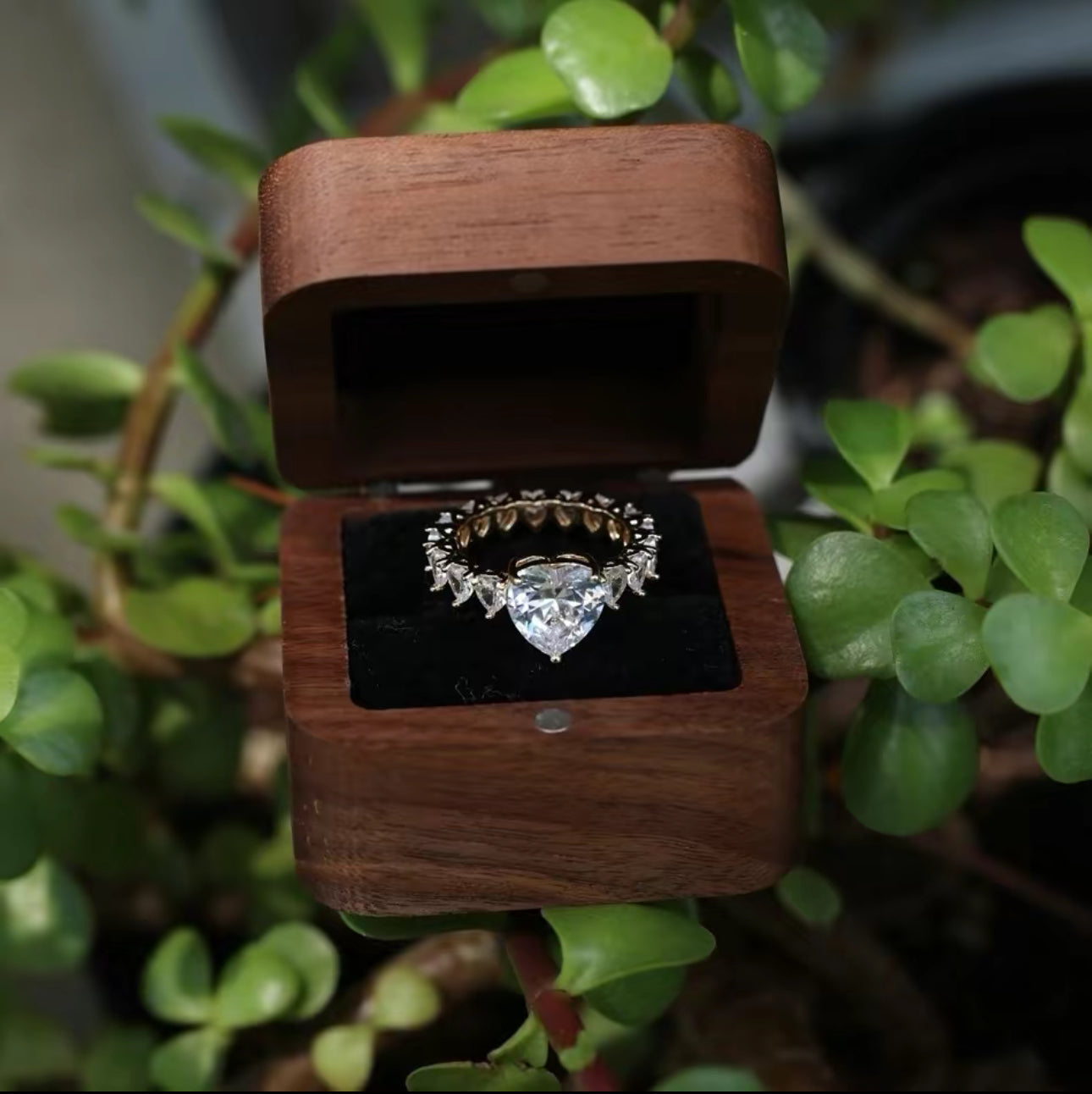 Princess Heart Promise Ring with custom Name in Wood Box
