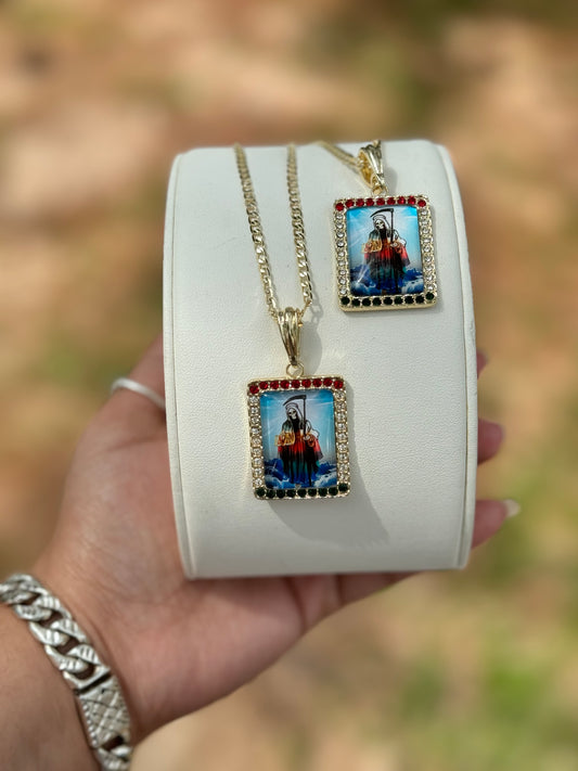 Santa Muerte Encapsulated Tricolor Image Necklace
