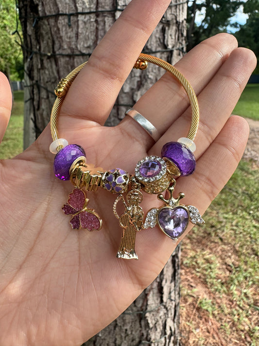 Santa Muerte Corazón Morado Pandora Bracelet