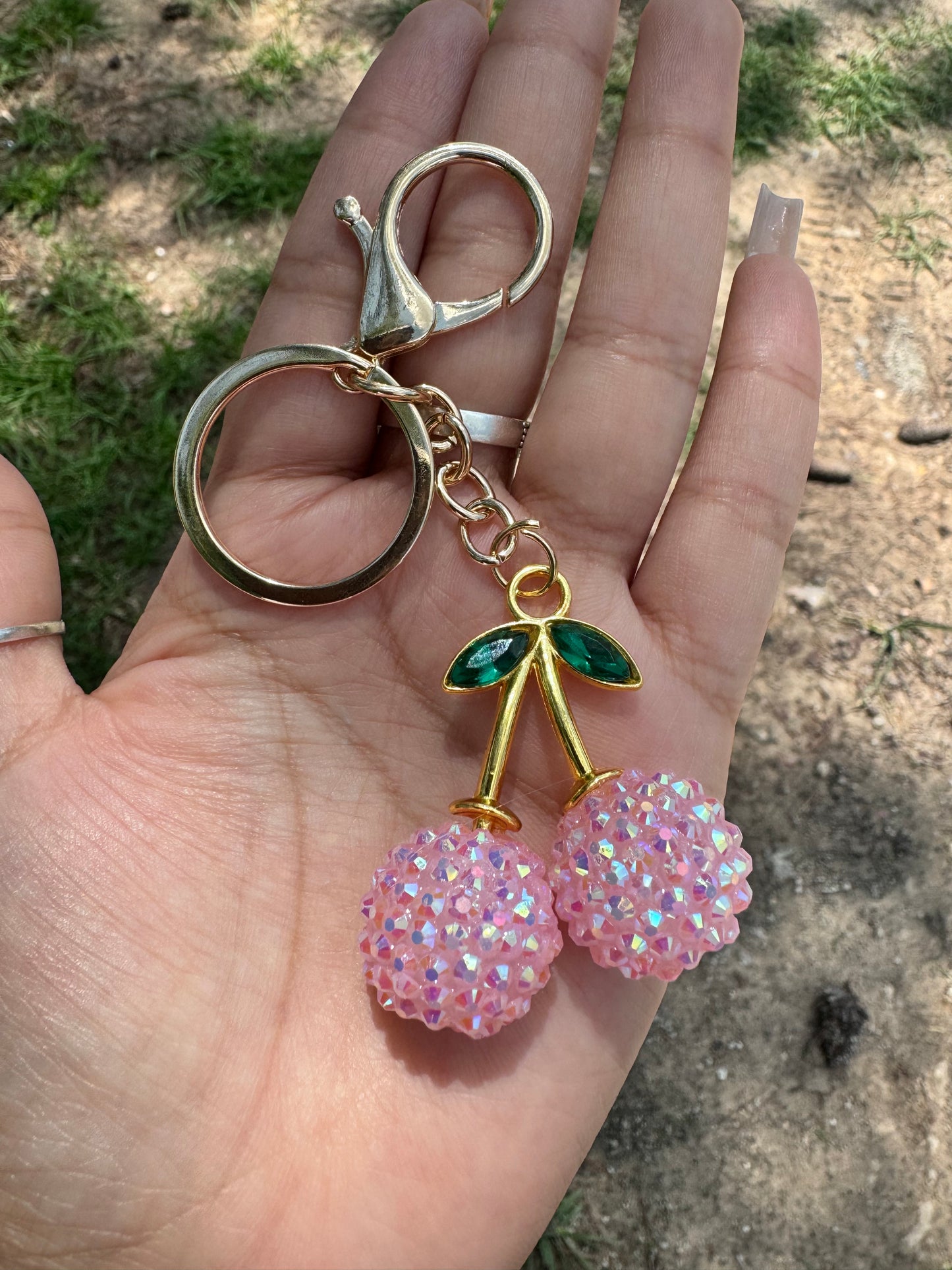 Pretty Pink Cherry Keychain