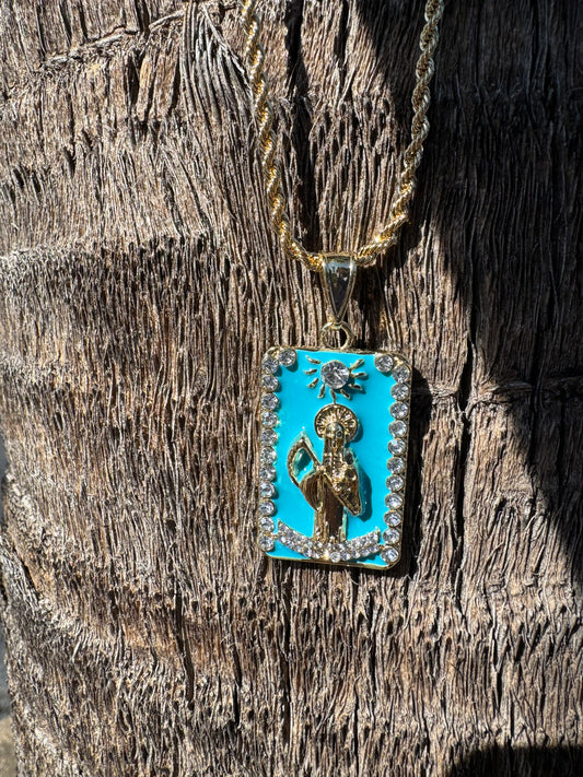 Santa Muerte Blue Marble Necklace