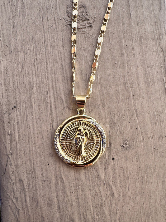 Santa Muerte Halo Coin Necklace