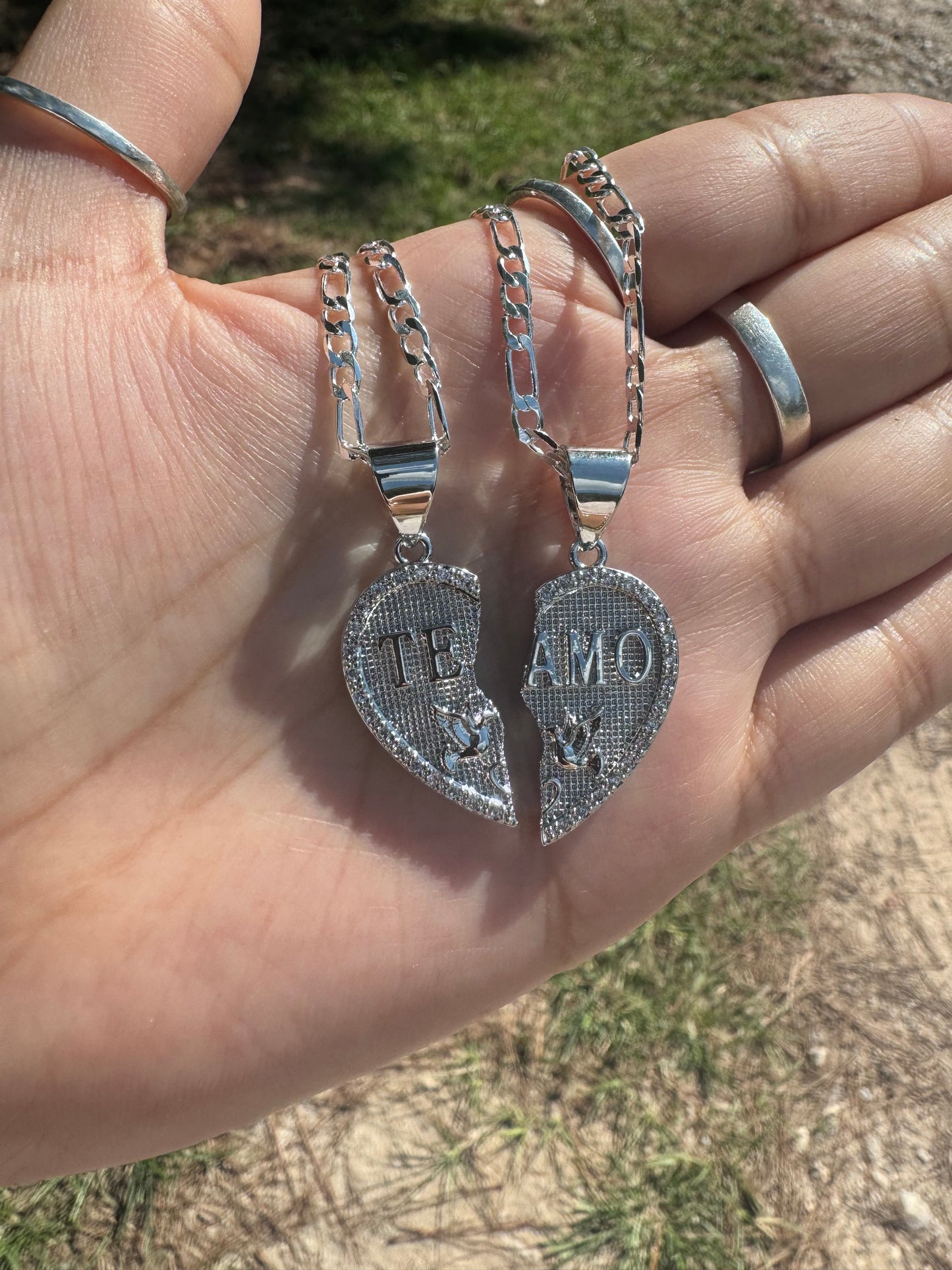 Te Amo Breakable Heart Necklace Silver Plated