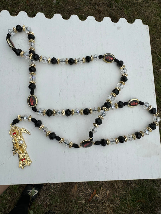 Santa Muerte Black with clear Rosary