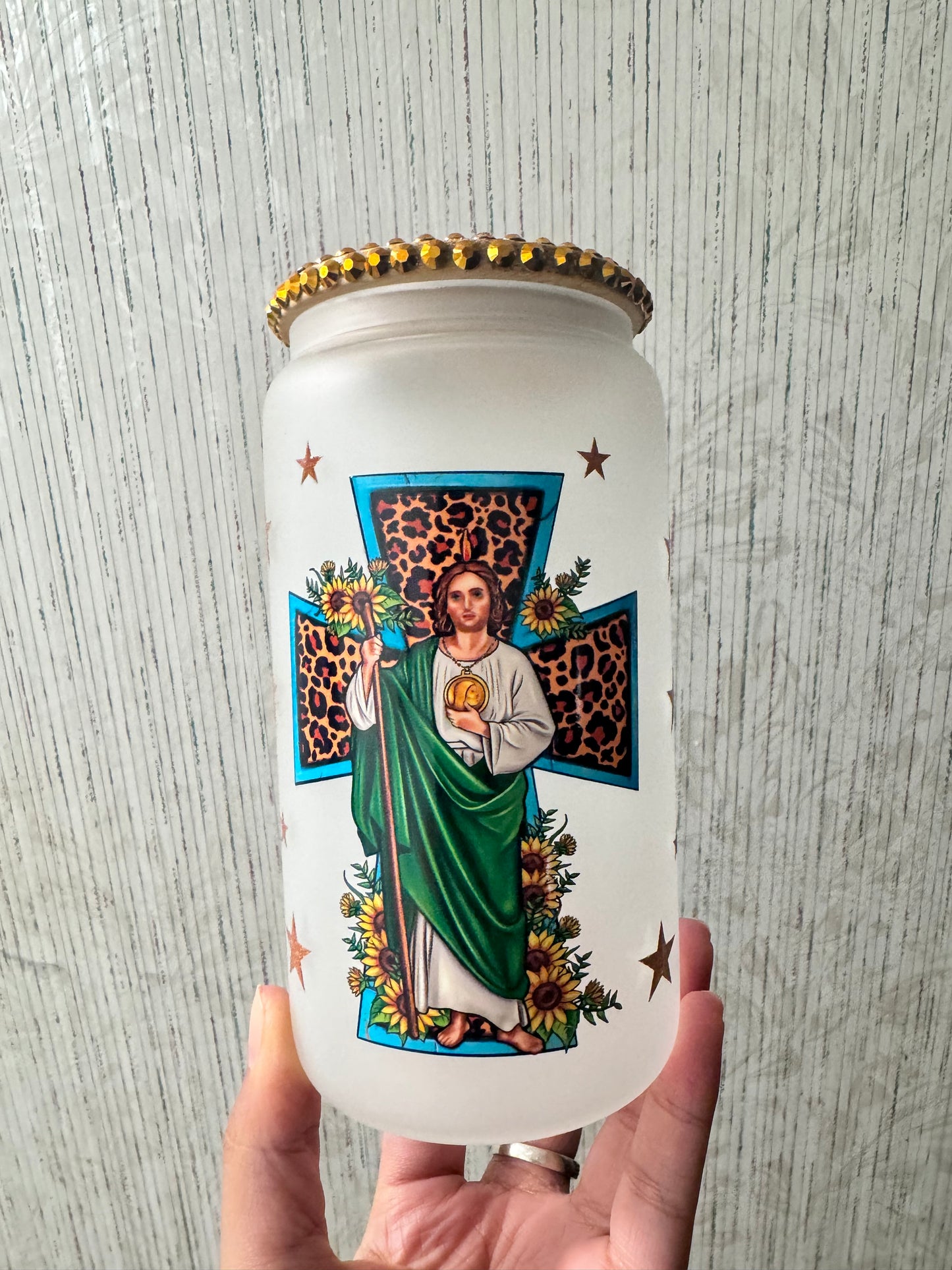 San Judas Frosted Glass Cup