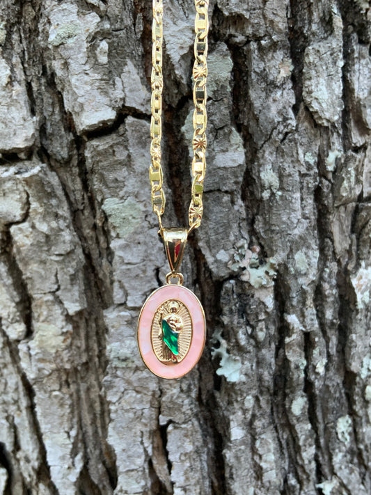 Pink Oval San Judas Necklace