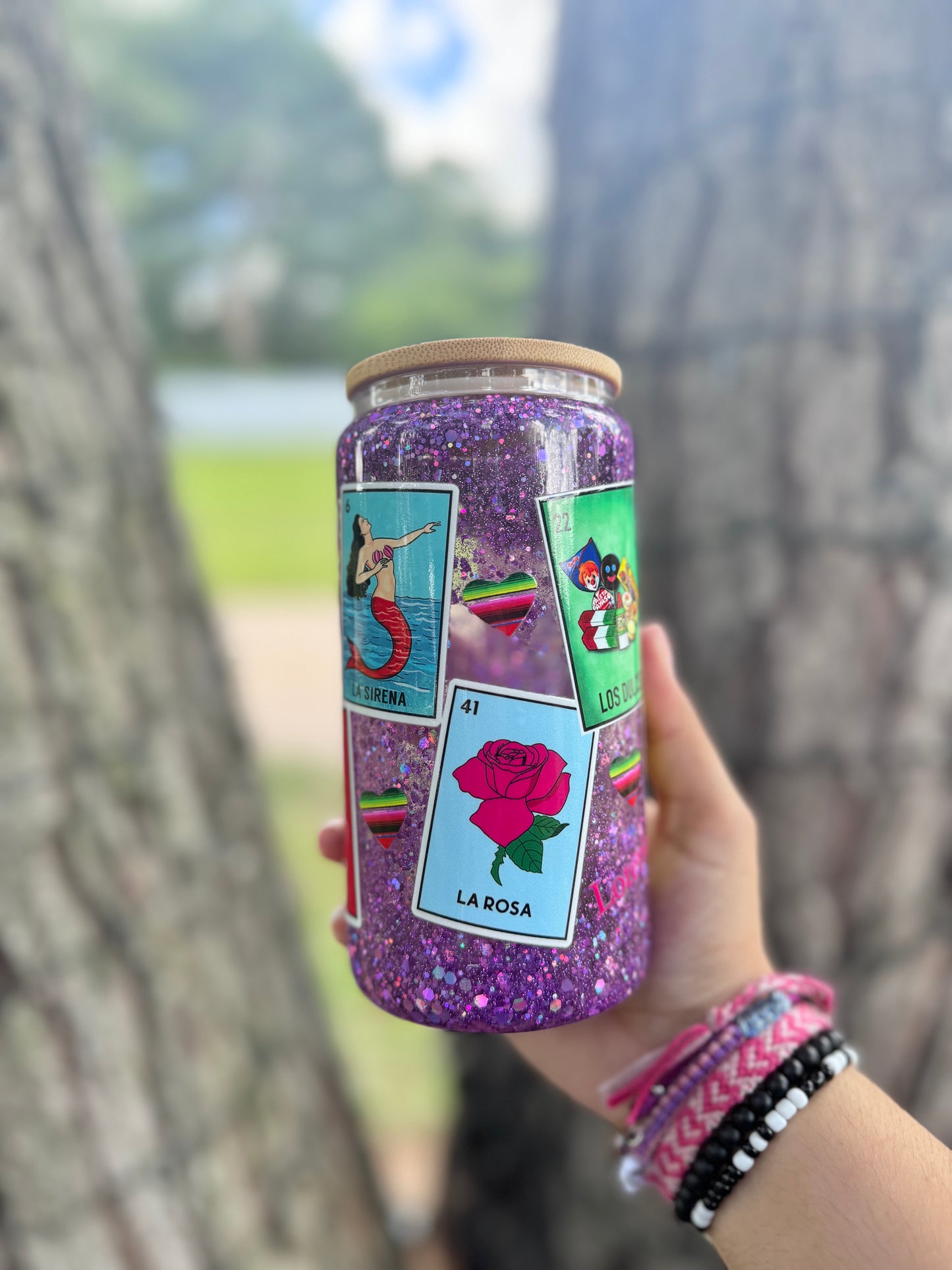 Lotería Snowglobe Glass cup 12 oz