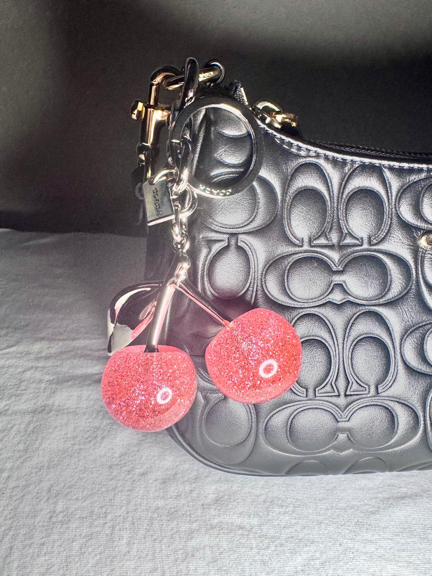 Luxury Pink/Silver Cherry Keychain
