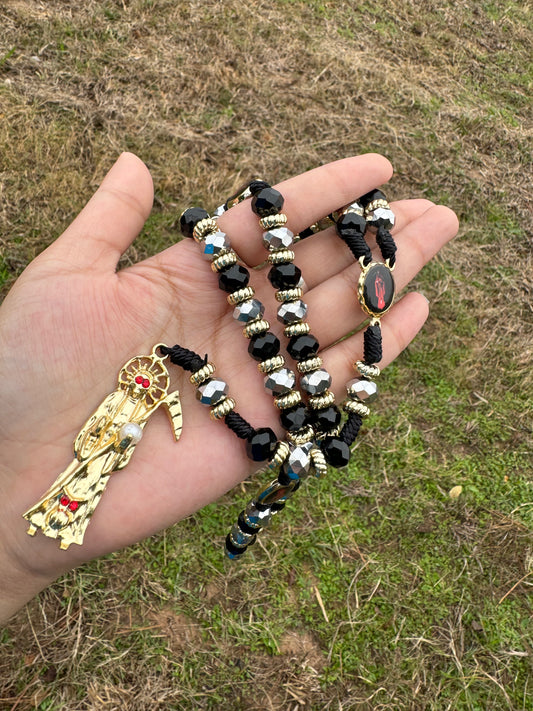 Santa Muerte Black with Silver Rosary