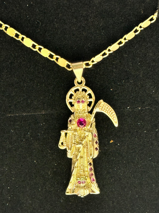 Small Rose Santa Muerte Necklace