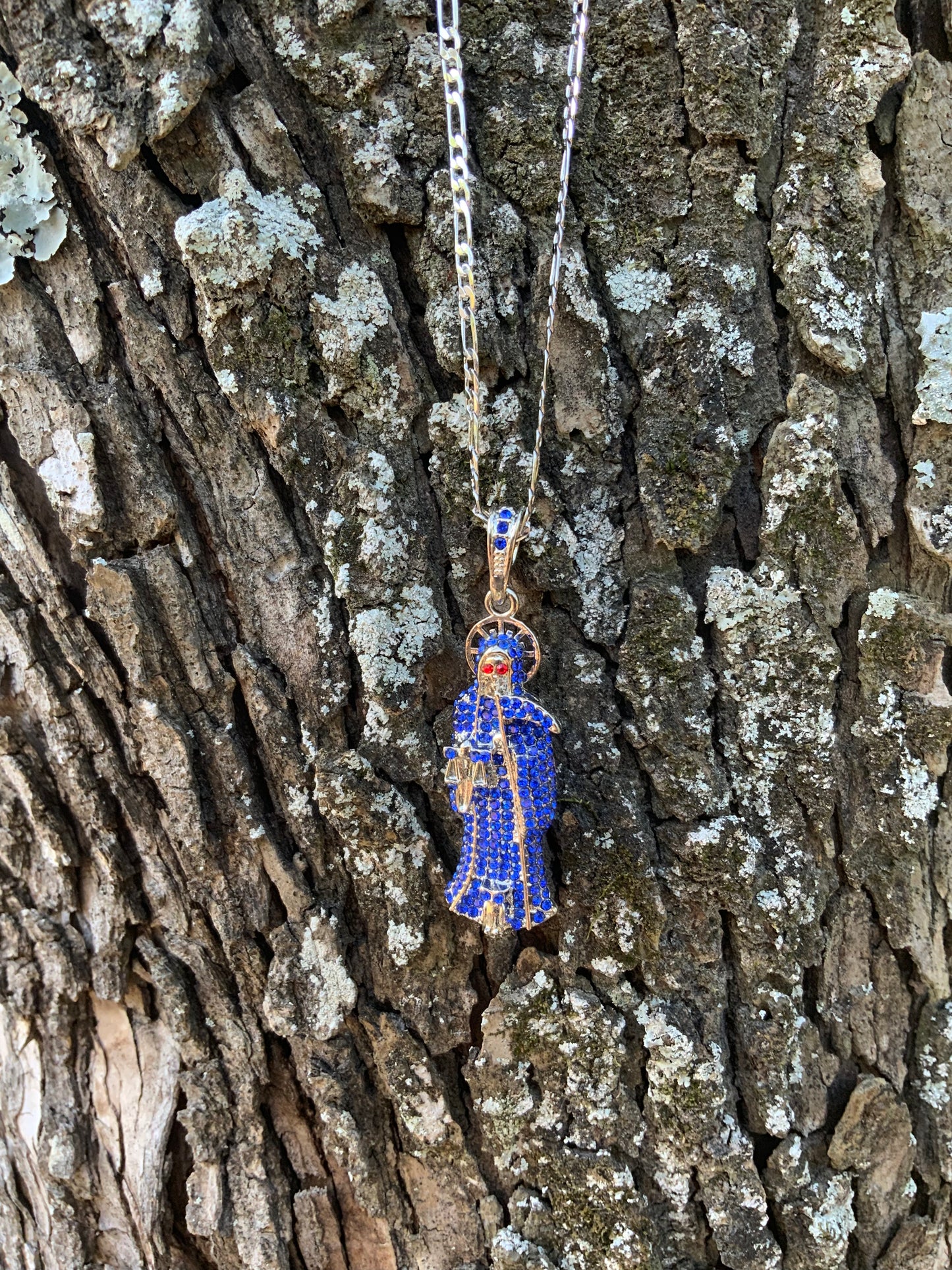 Collar Plata Azul Santa Muerte