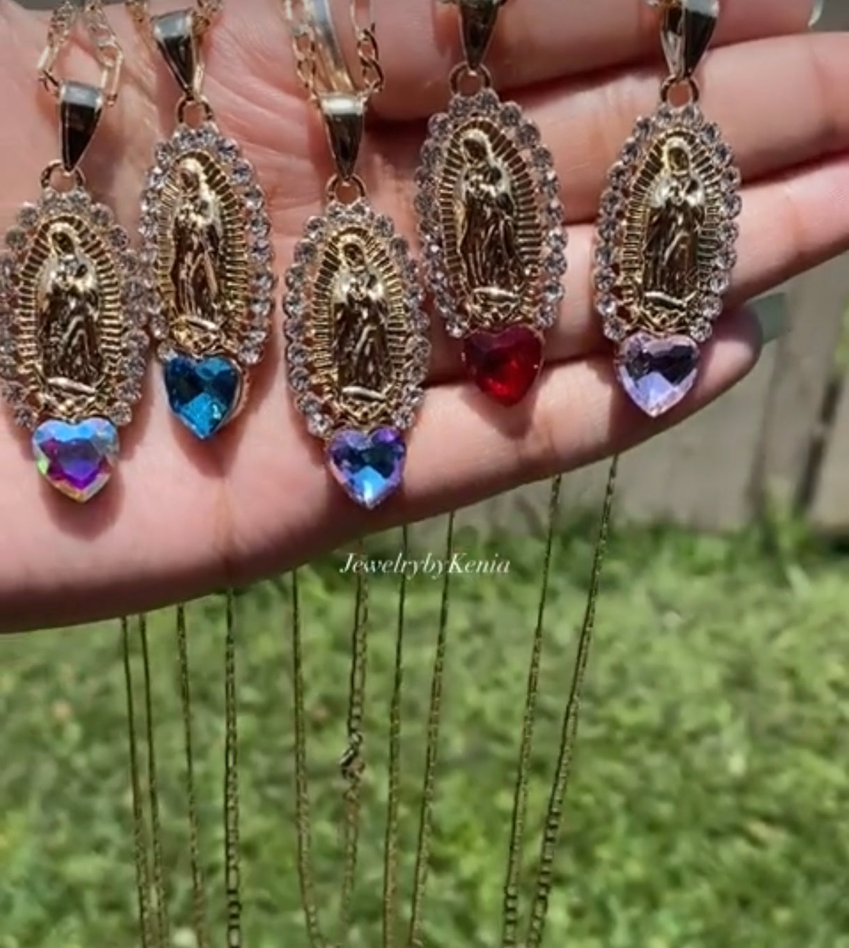 Blue Heart Virgencita Oval Necklace