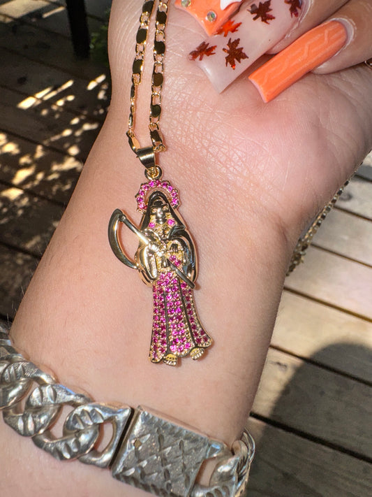 Santa Muerte Rose Red Necklace