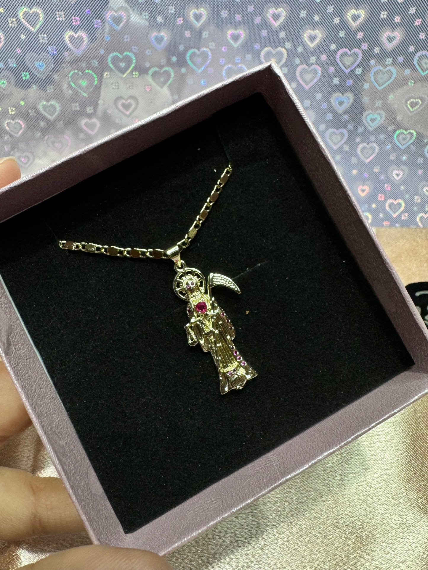 Small Rose Santa Muerte Necklace